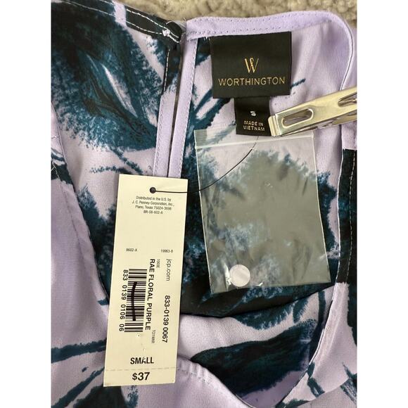 Worthington Sz S Rae Purple Floral Lightweight Blouse 3/4 Sleeve Chiffon NWT - Picture 5 of 7